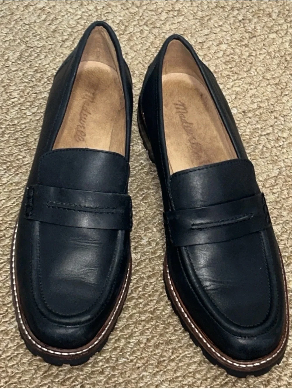 Madewell The Corinne Lugsole Classic Penny Loafer Shoes Women 8.5 Black NE526